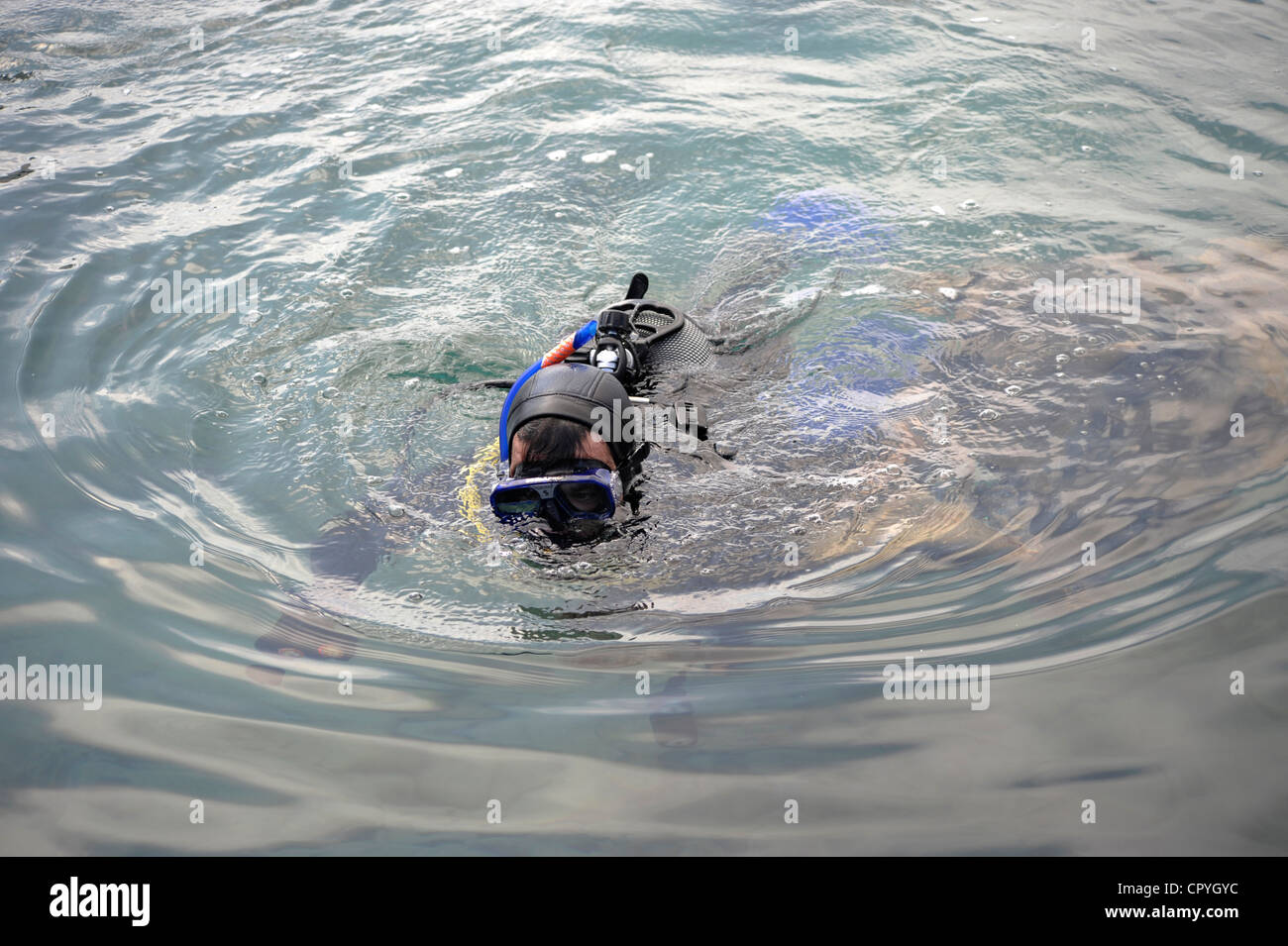 Taucher im Meer. Stockfoto