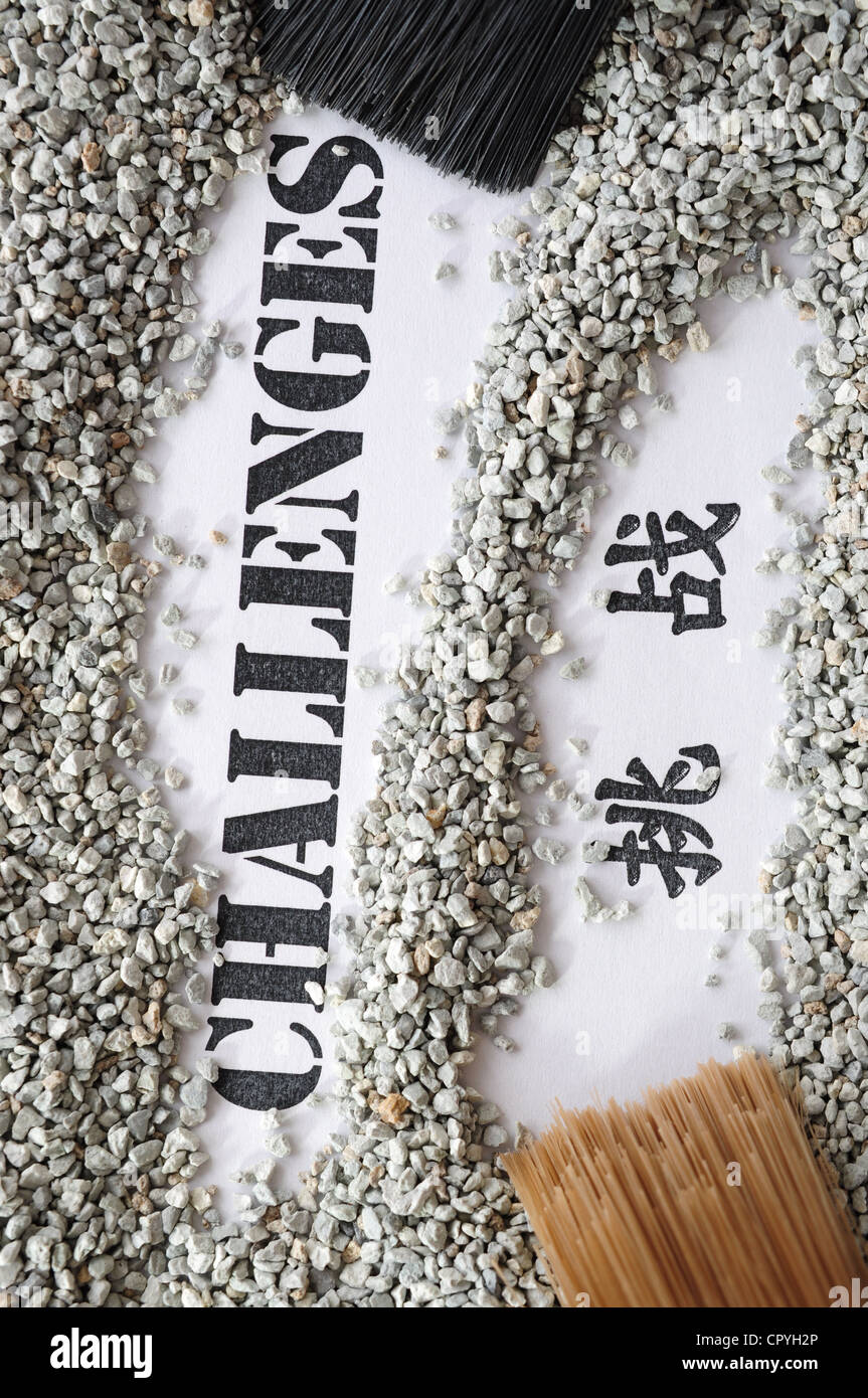 Herausforderungen - Schatz-Wort-Serie mit chinesischer Übersetzung Stockfoto