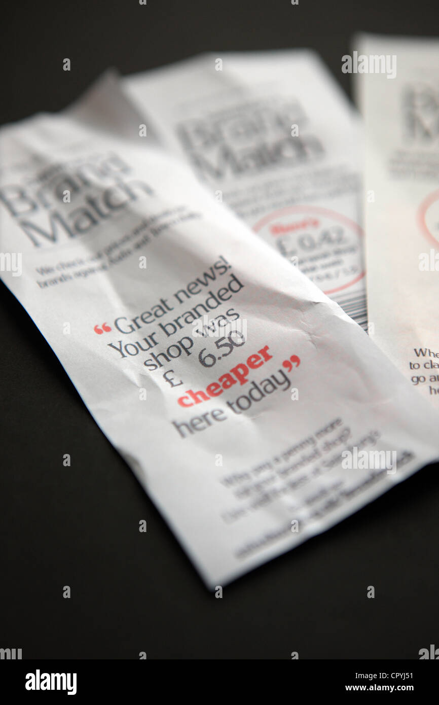 Marke Match Einnahmen aus Sainsbury Supermarkt zeigt, wie viel Sie gespart, shopping in ihren Shop und Geld Rabatt coupons Stockfoto