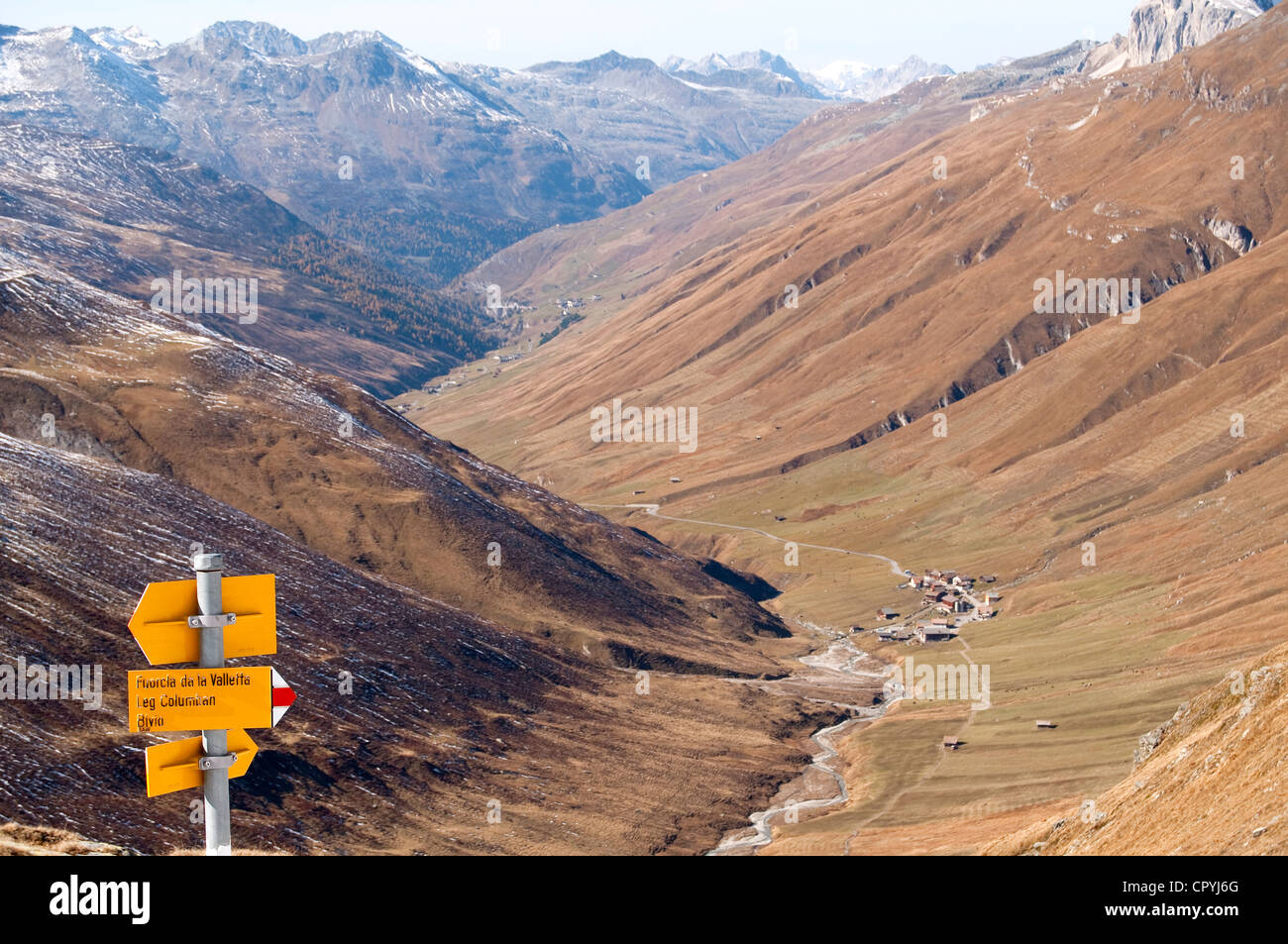Zentralalpen, Val Bregaglia, Schweiz, Kanton Graubünden, Blick über Juf Tal Stockfoto