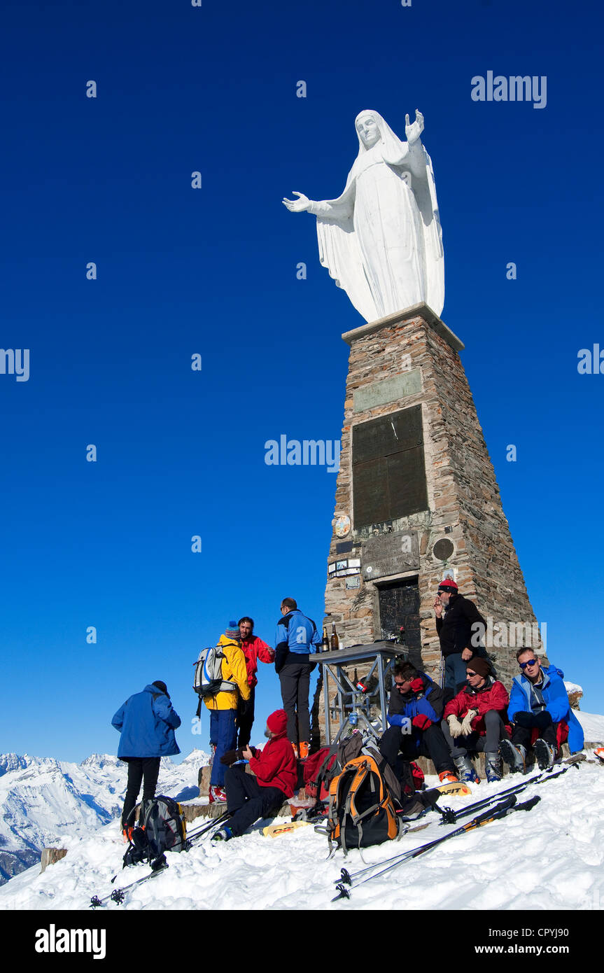 Italien, Valle d ' Aosta (Aostatal), Virgin Statue an der Spitze des Zerbion Mount (2700m) Stockfoto