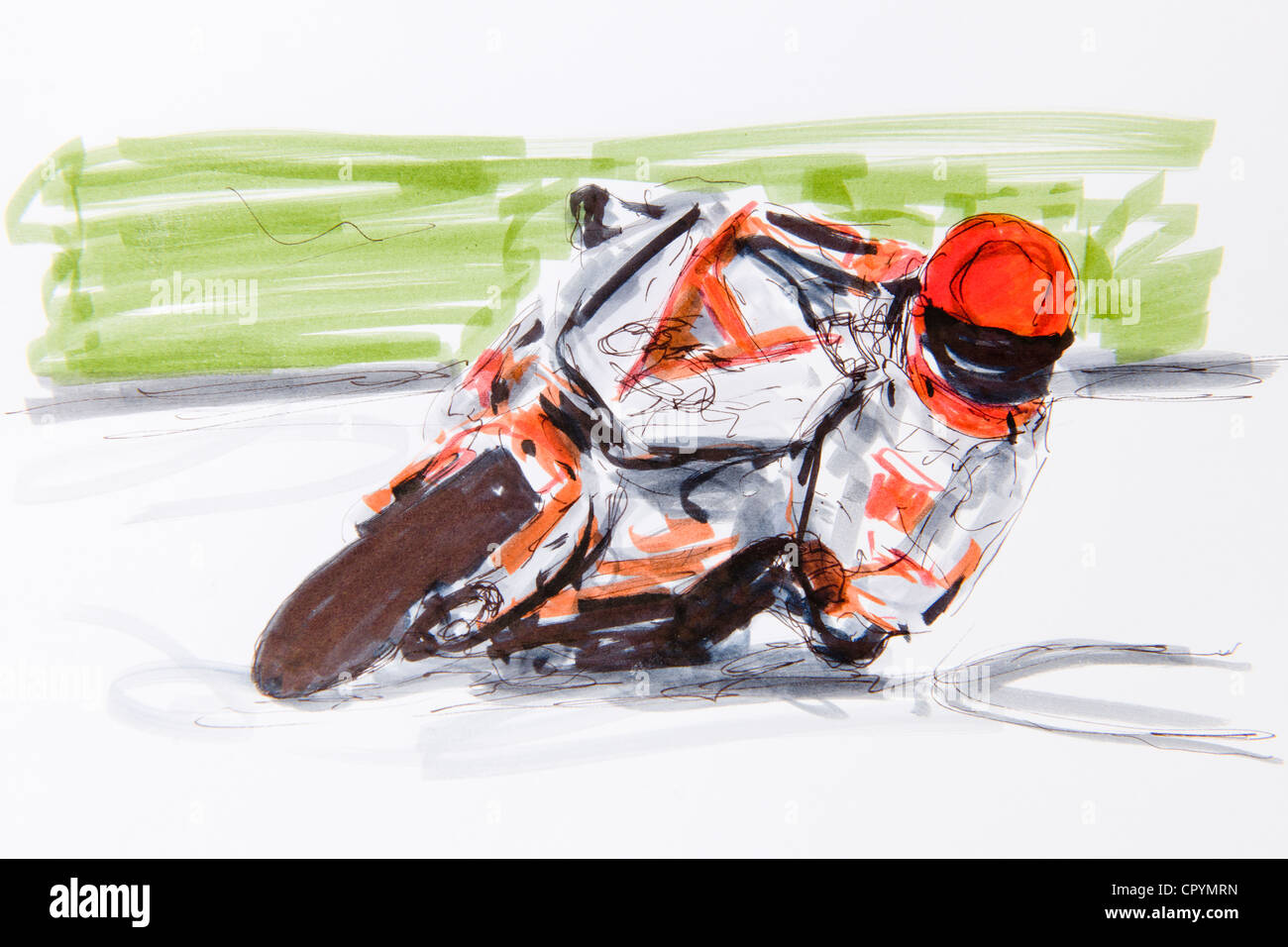 Motorrad-Rennen, Zeichnung des Künstlers Gerhard Kraus, Kriftel, Abbildung Stockfoto