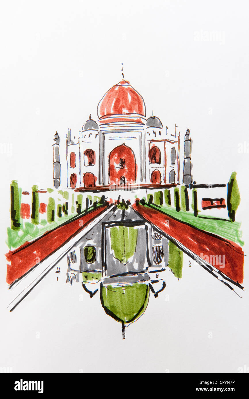 Taj Mahal, Indien, Zeichnung von Gerhard Kraus, Kriftel, Deutschland Stockfoto