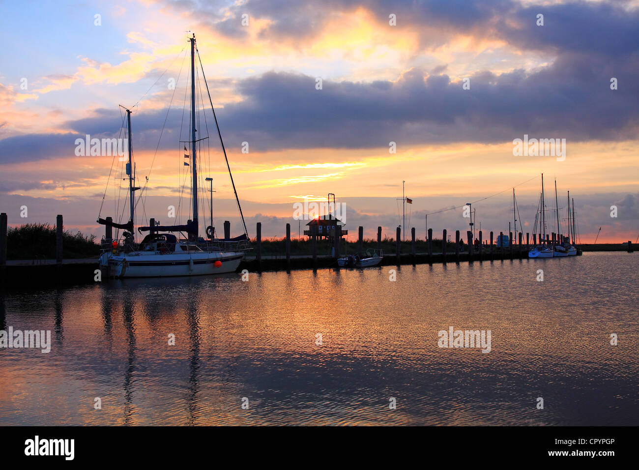 Hafen von Hallig Hooge, Nordfriesland, Meer, Wattenmeer, Schleswig-Holstein, Deutschland, Nordeuropa Stockfoto