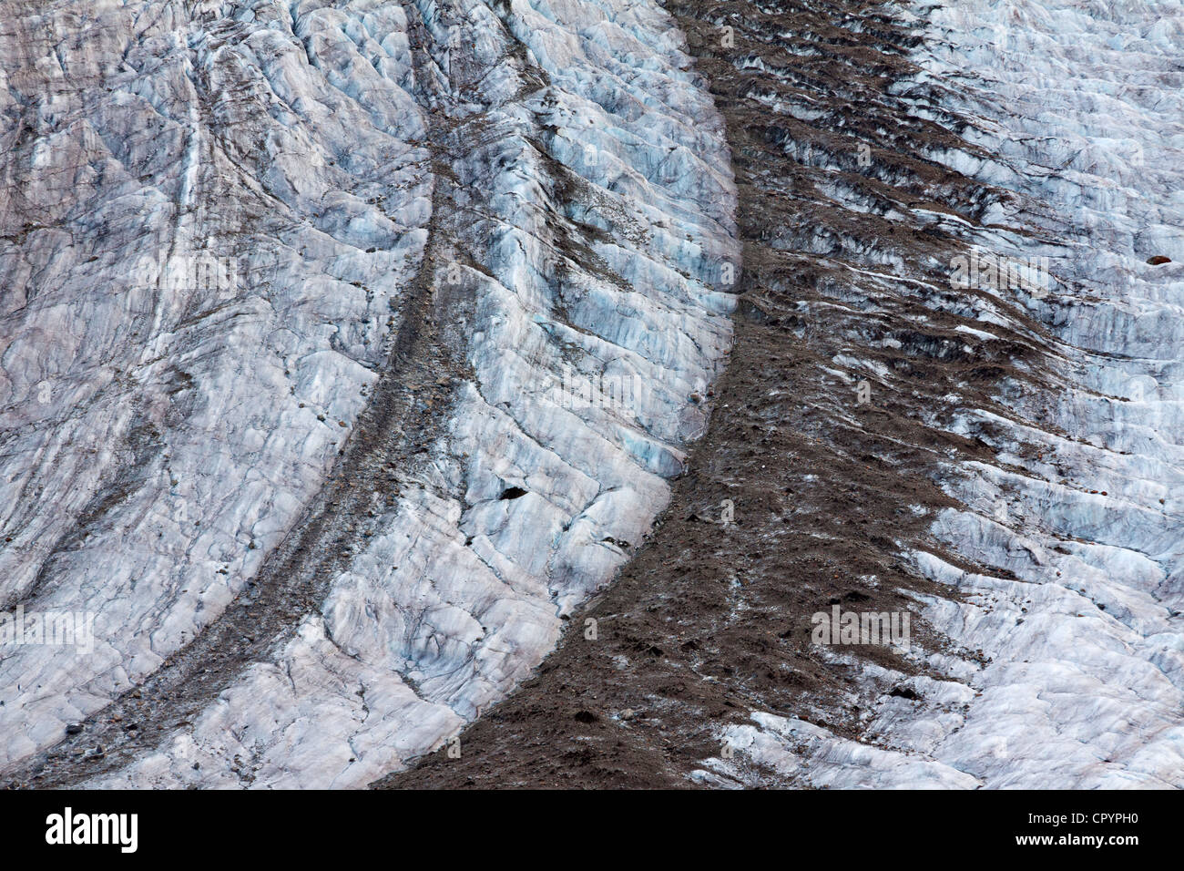 Gletscher-Struktur der Aletschgletscher, der längste Gletscher in den Alpen, Kanton Wallis, Schweiz, Europa, PublicGround Stockfoto