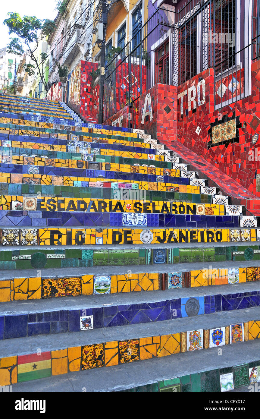 Selaron Schritte Lapa Rio de Janeiro Brasilien Südamerika Stockfoto