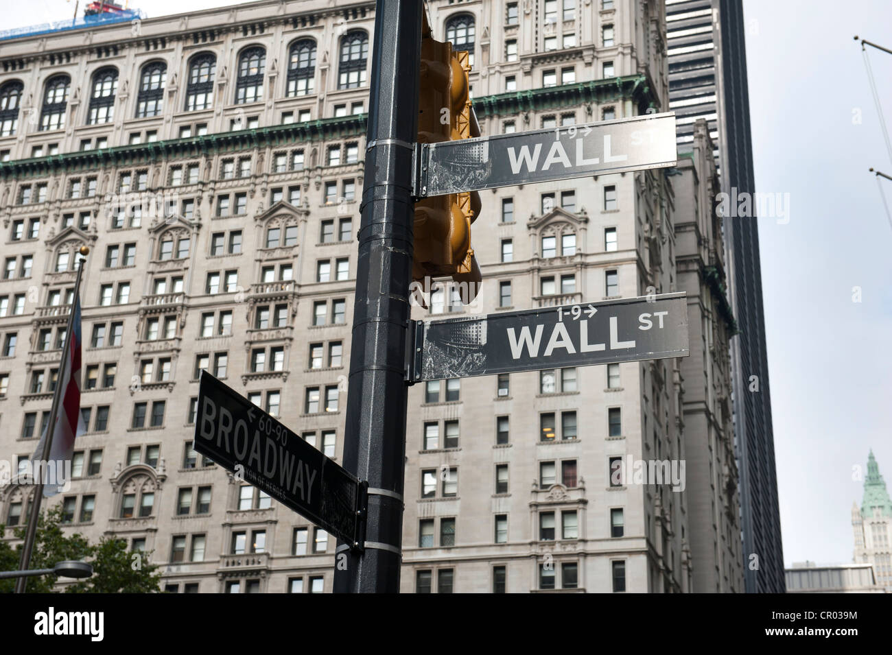 Straßenschilder, Wall Street und Broadway, Financial District, Manhattan, New York City, USA, Nordamerika, Amerika Stockfoto
