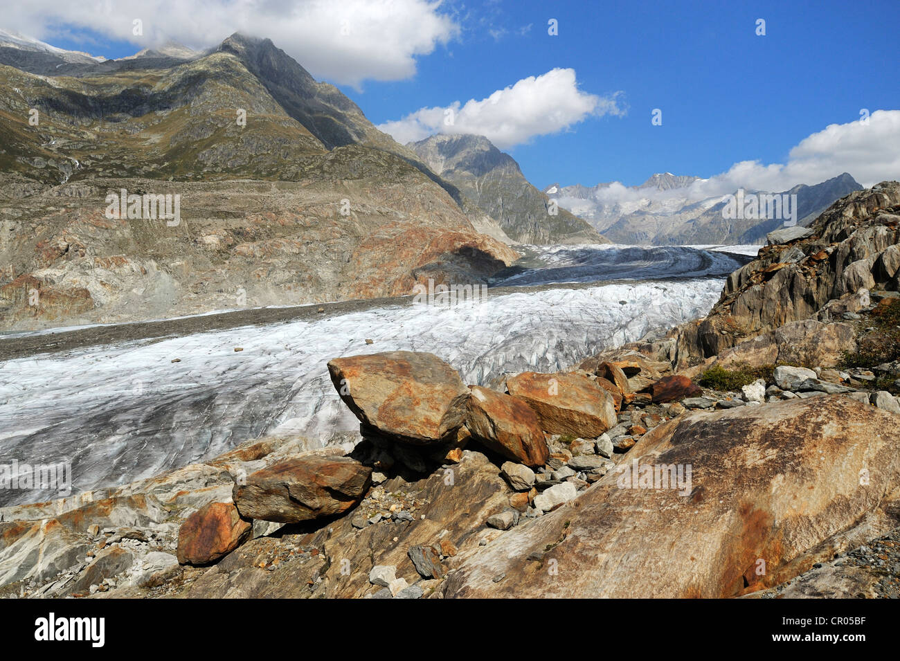 Großen Aletschgletscher, UNESCO-Weltnaturerbe Jungfrau-Aletsch-Bietschhorn Region, Goms, Wallis, Schweiz Stockfoto