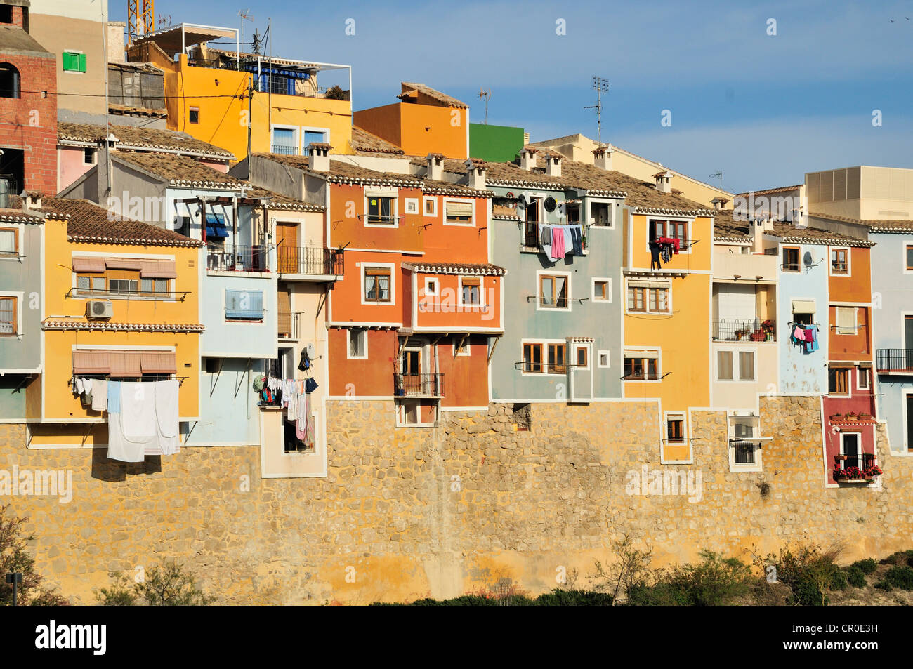 Bunte Fassaden, Villajoiosa, Costa Blanca, Spanien, Europa aufzubauen Stockfoto