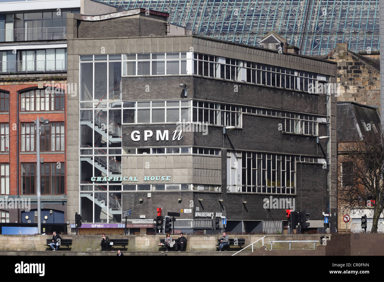 Graphical House das ehemalige Büro der Graphical Paper and Media Union, GPMU, oberhalb von Morrison's Bar, Glasgow, Schottland, UK Stockfoto