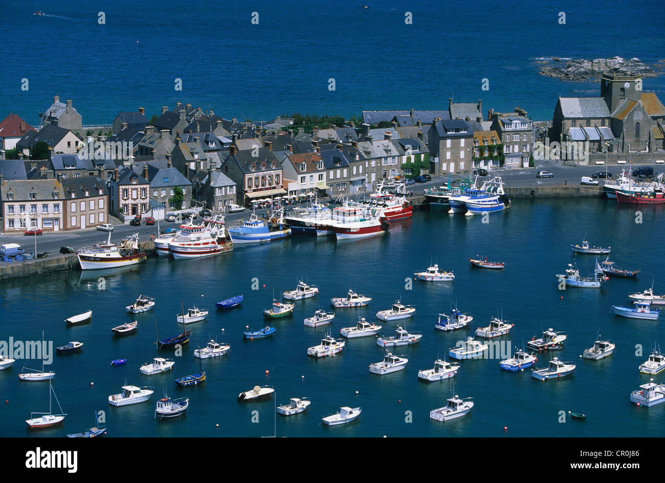 Frankreich, Manche, östliche Küste der Cotentin, Barfleur (Luftbild) Stockfoto