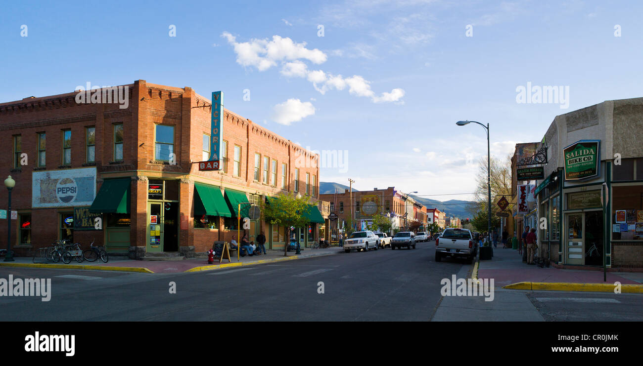 'F' Straße, historische Innenstadt, kleine Bergstadt Salida, Colorado, USA Stockfoto