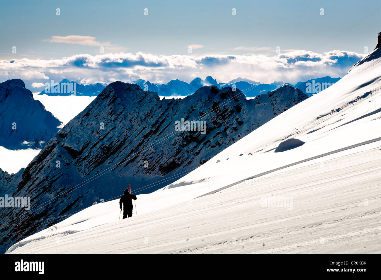 Langläufer, Mt Zugspitzregion im Winter, Alpen, Bayern, Deutschland, Europa Stockfoto