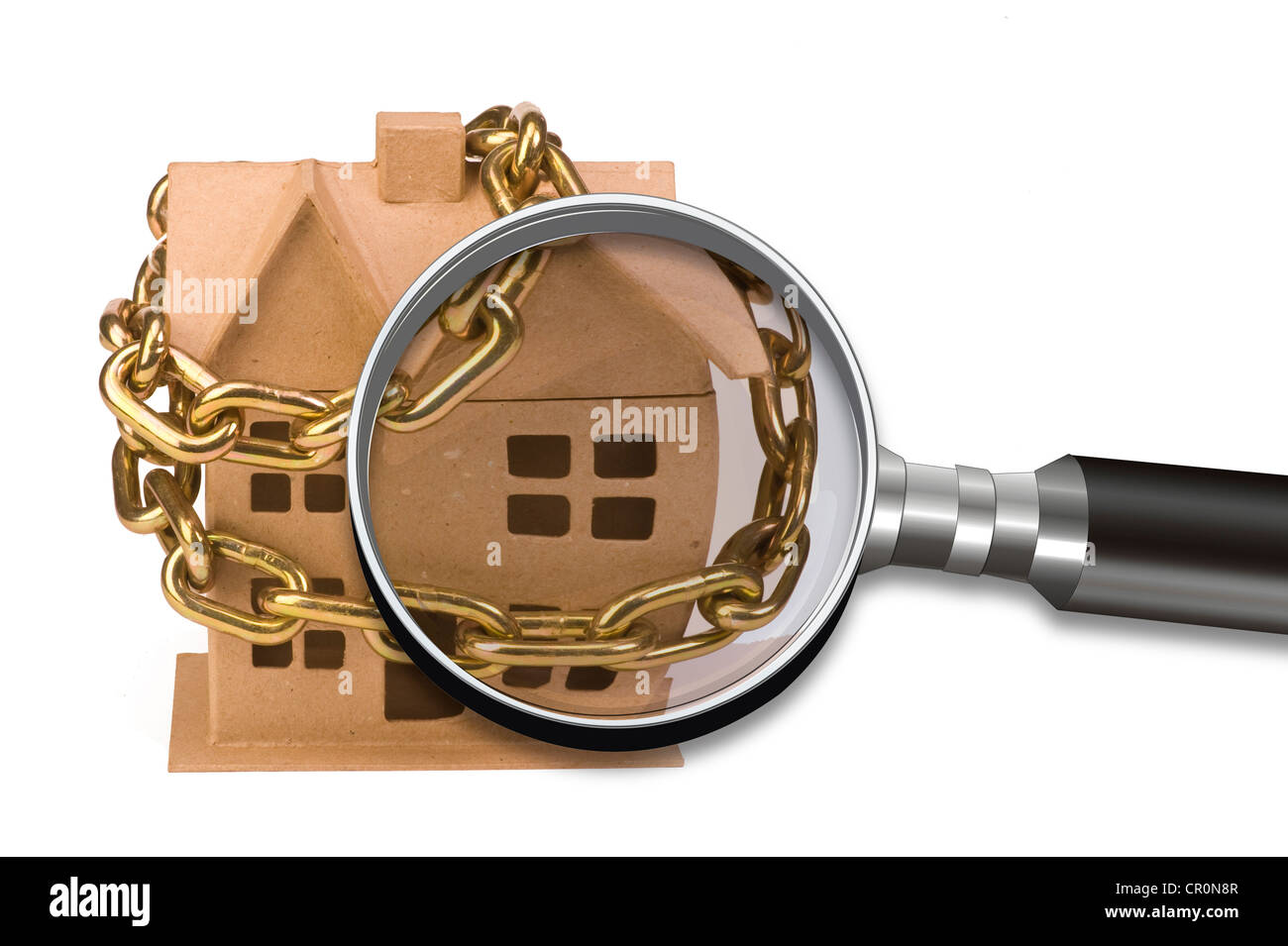 Haus unter die Lupe. Stockfoto