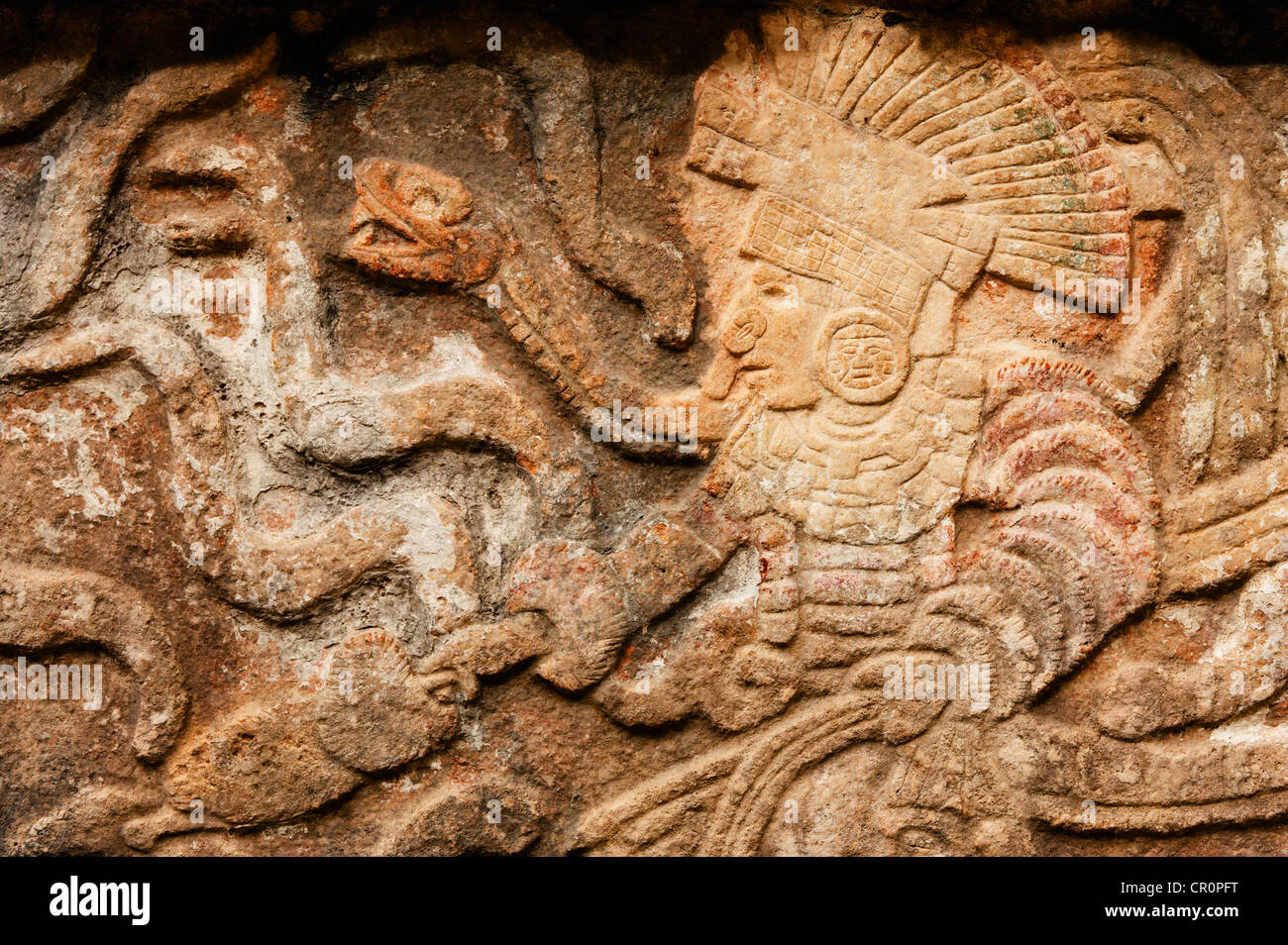 Mexiko, Yucatan, Chichen Itza Maya-Schnitzereien Stockfoto