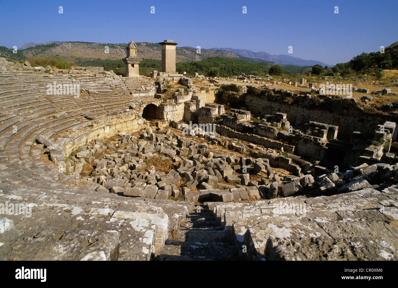 Türkei Mittelmeer Region Türkis Küste Lykiens Xanthos antiken Weltkulturerbe als Weltkulturerbe der UNESCO erklärt das römische Theater Stockfoto