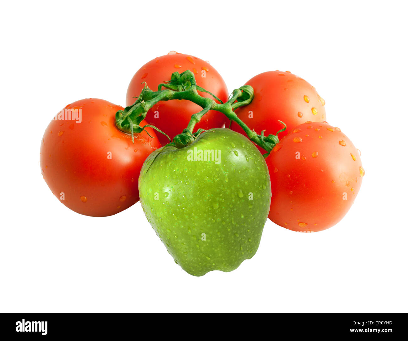 Tomaten und verschiedenen einen Apfel Gruppe abstrakte einzigartige Hybrid-Konzept Stockfoto