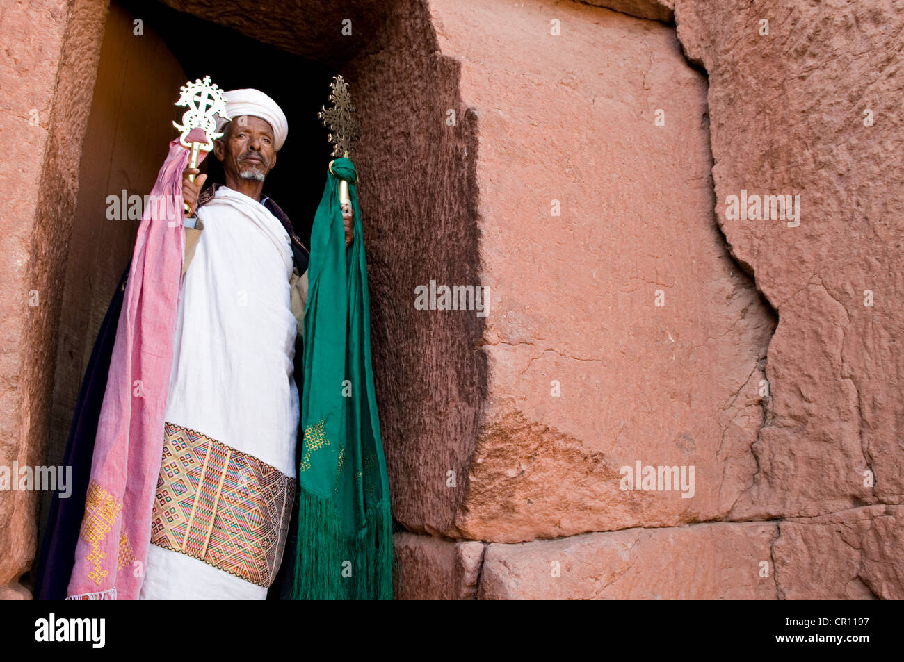 Äthiopien, Amhara Region, Lalibela, Predigerin der Bet Gabriel Rafael
