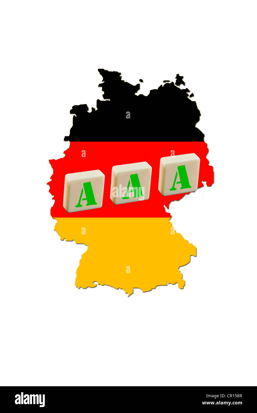 Karte von Deutschland, symbolisches Bild für Triple-A-Ratings von Ratingagenturen Stockfoto