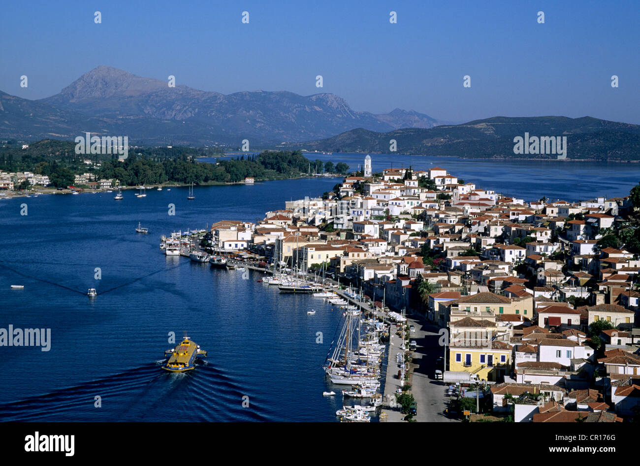 Griechenland, Saronischen Inseln, Insel Poros, Poros, Fischerhafen Stockfoto