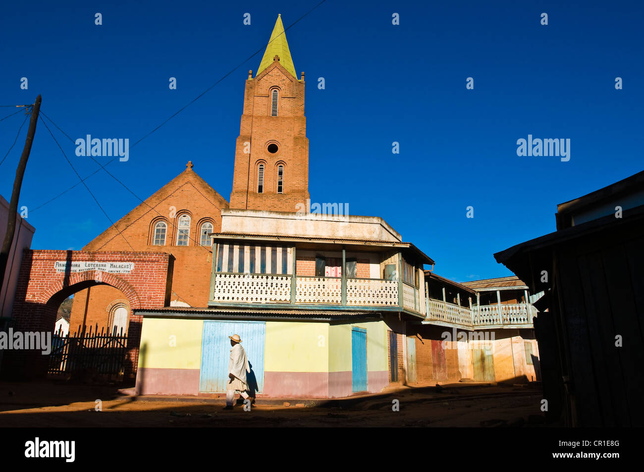 Zentrales Hochland, ehemalige Provinz von Fianarantsoa, Madagaskar, Haute Matsiatra Region, Soatanana Dorf wo der Christ Stockfoto