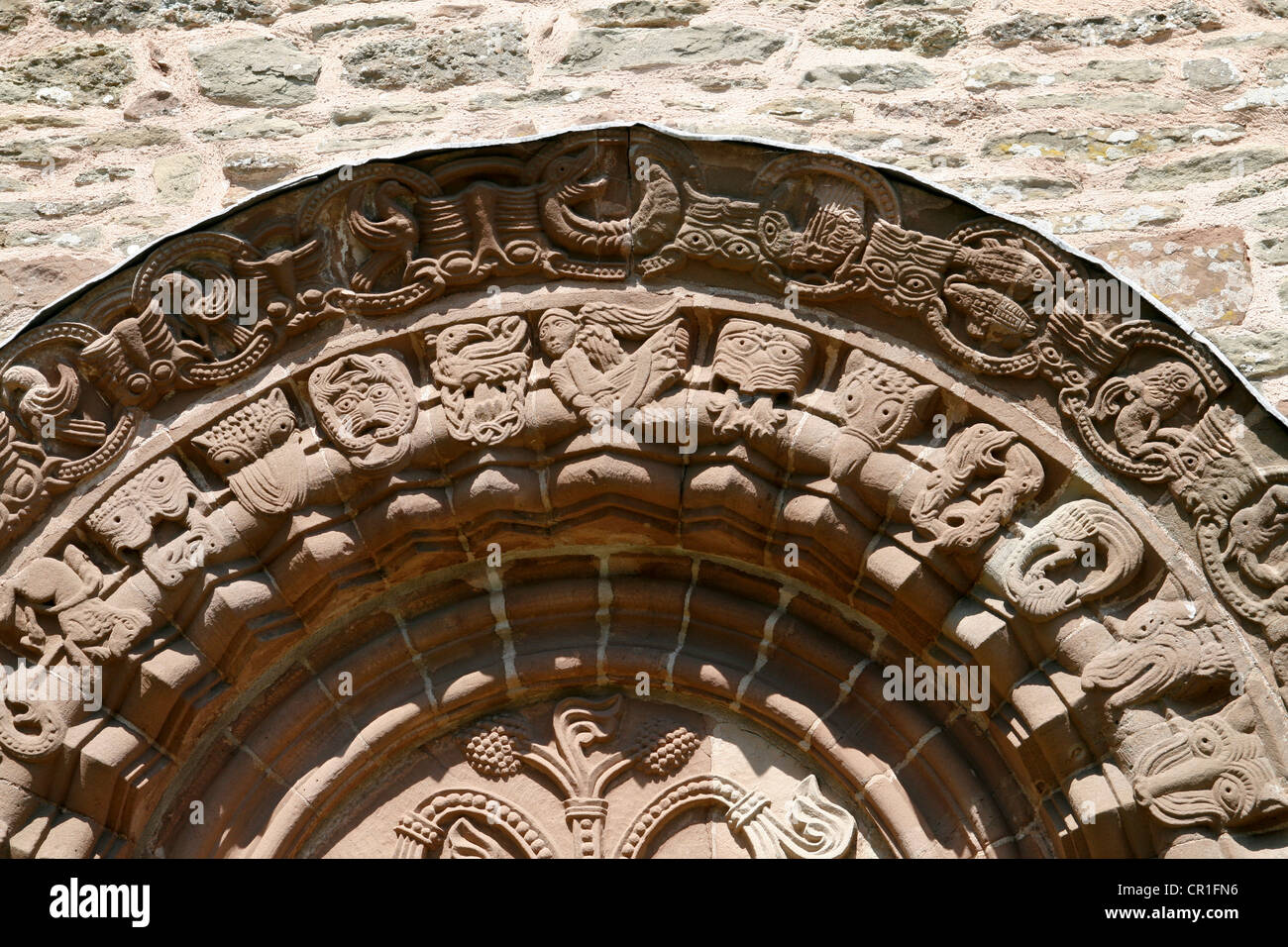 geschnitzte Norman Tür Bogen Detail in der Kirche Kilpeck Herefordshire England UK Stockfoto
