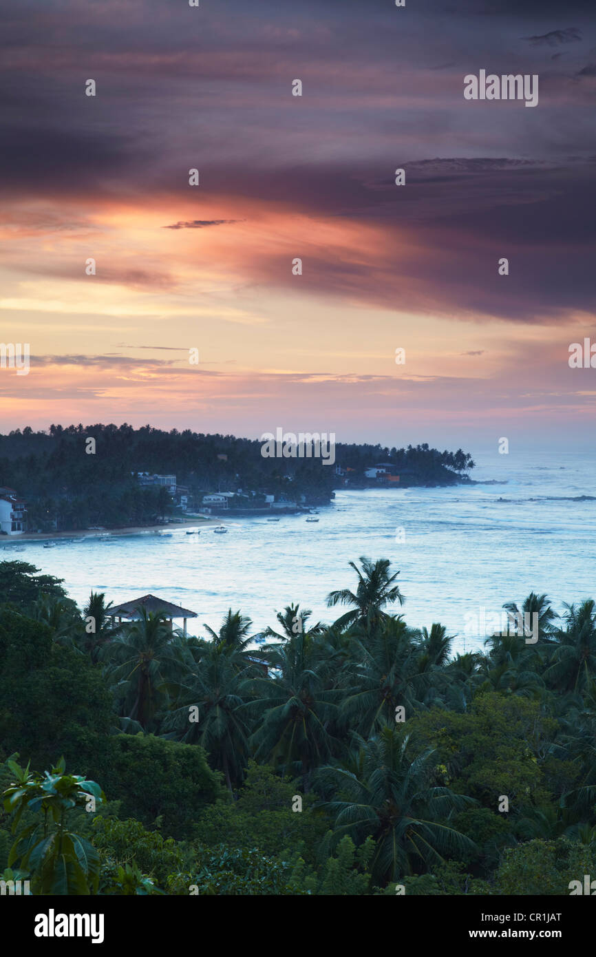 Unawatuna Strand bei Sonnenaufgang, südlichen Provinz, Sri Lanka Stockfoto