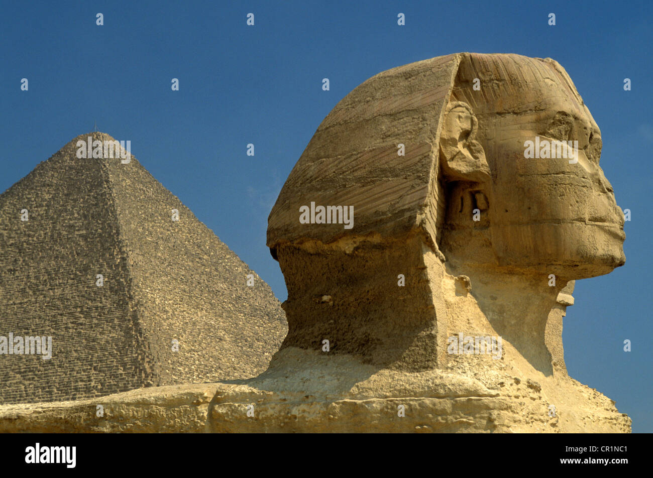 Ägypten, Kairo, Gizeh, die Sphynx und die große Pyramide, UNESCO World Heritage site Stockfoto