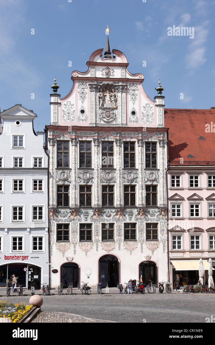 Rokokofassade von Dominic Zimmermann, altes Rathaus, Landsberg bin Lech, Upper Bavaria, Bavaria, Germany, Europa Stockfoto