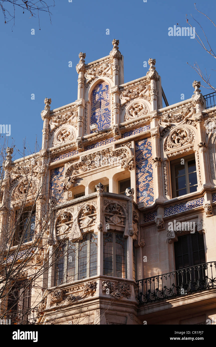 Jugendstil-Fassade des Gran Hotel Plaza Weyler, Palma de Mallorca, Mallorca, Balearen, Spanien, Europa Stockfoto