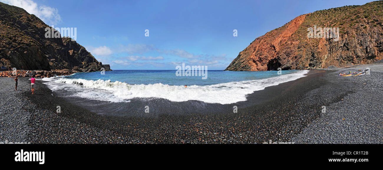 Panorama am Strand von Playa de Vallehermoso Vallehermoso, La Gomera, Kanarische Inseln, Spanien, Europa Stockfoto