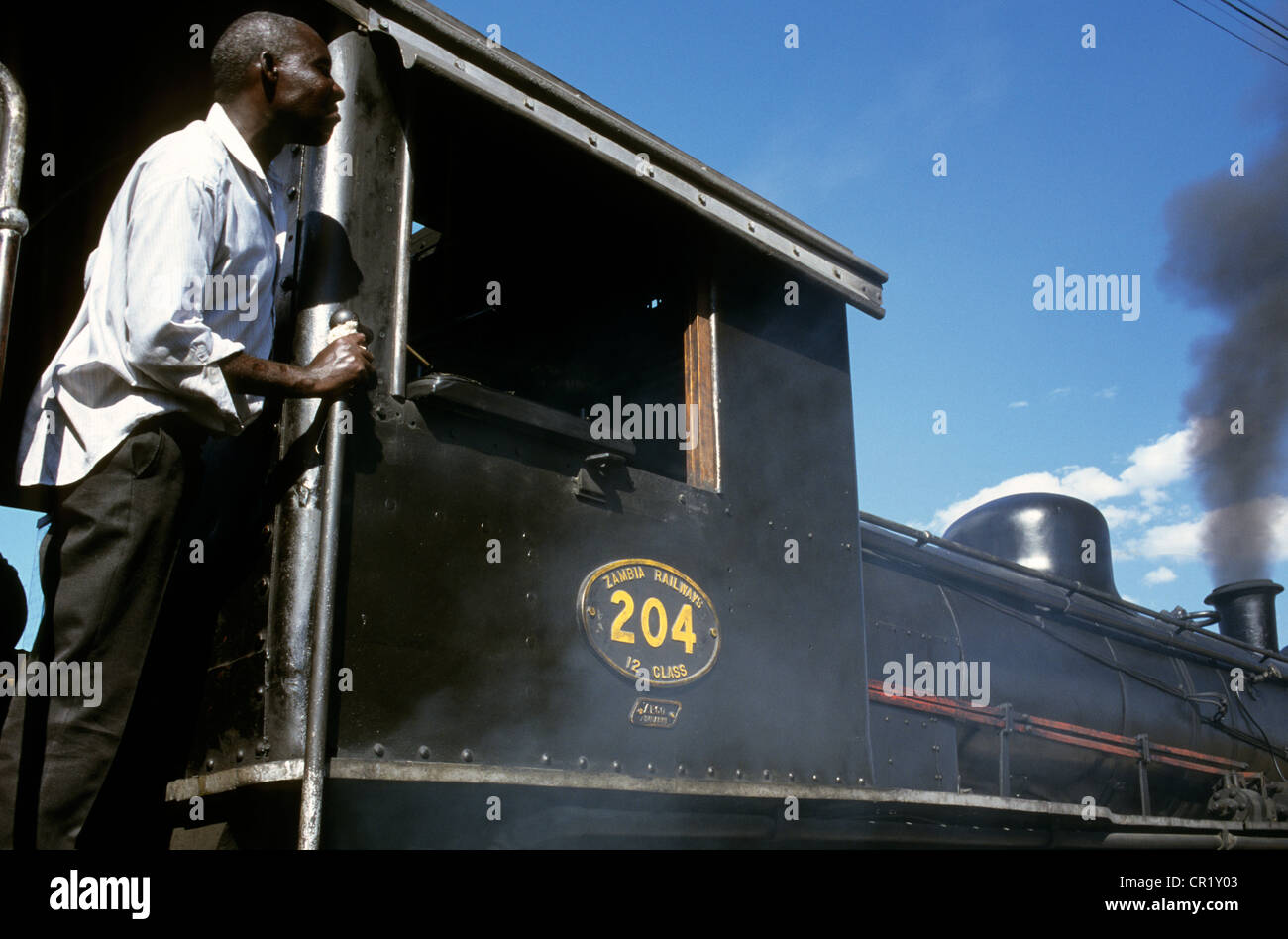 Simbabwe, Provinz Matabeleland, Victoriafälle, Dampflok am Bahnhof Victoria Falls Stockfoto