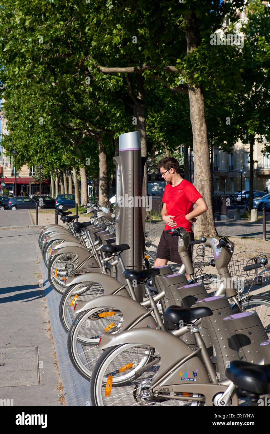 Frankreich, Paris, Velib, Fahrradverleih frei verfügbar Stockfoto