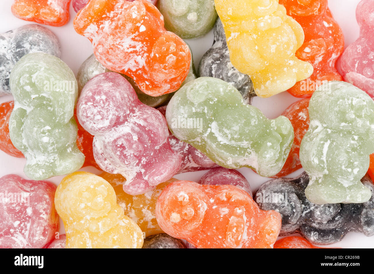 Nahaufnahme des Hintergrunds des Zucker bestäubt Jelly Babys süß Süßwaren - Studio gedreht Stockfoto