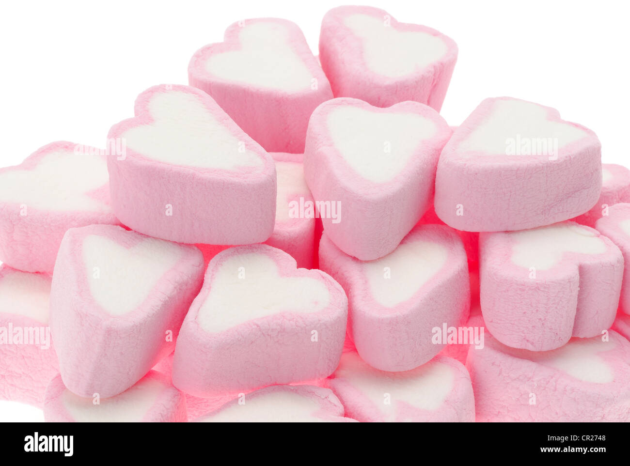 Stapel von Marshmallow Herzen - Studio gedreht mit weißem Hintergrund Stockfoto