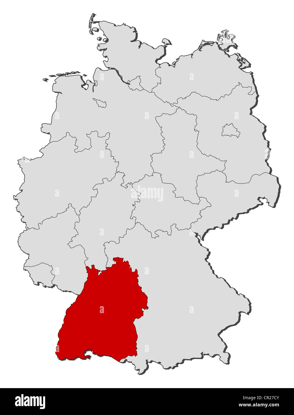 Politische Karte von Deutschland mit den mehrere Staaten wo Baden-Württemberg markiert ist. Stockfoto