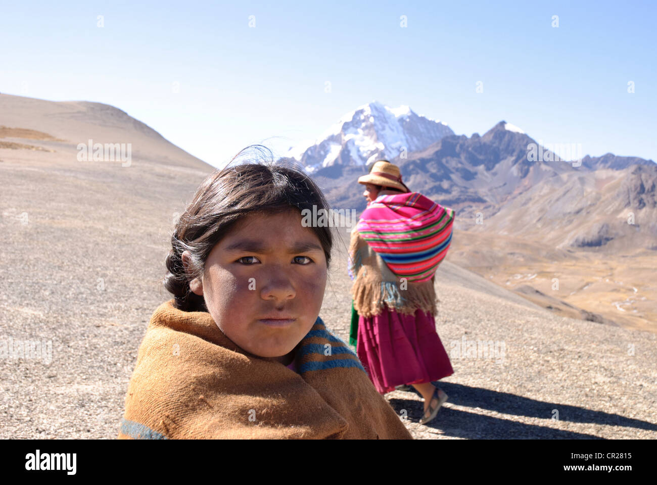 Kind in den realen Kordilleren der Anden, Bolivien Stockfoto