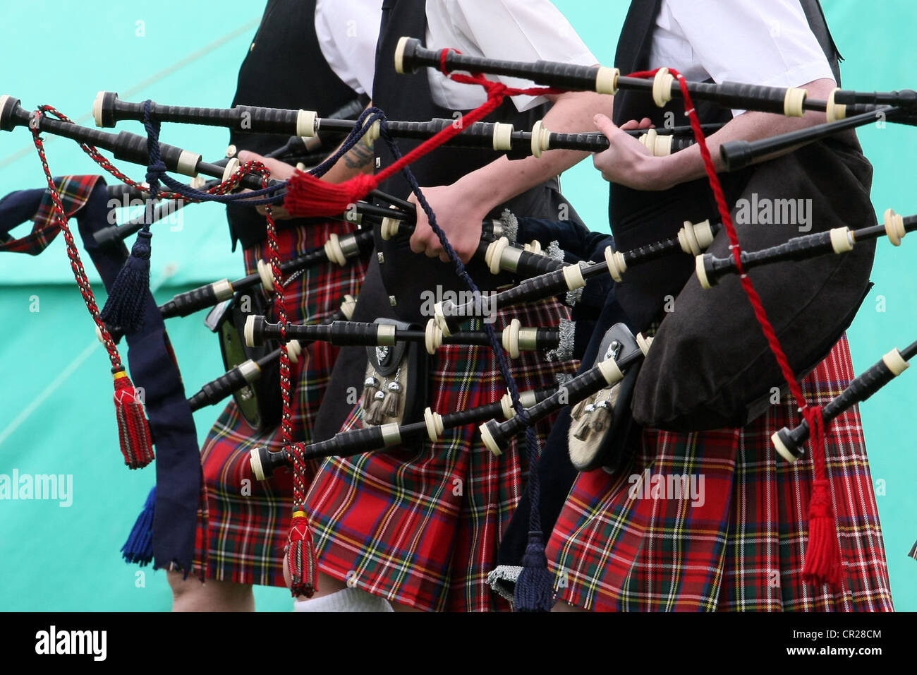 Schottische Pipe Band mit Dudelsack Stockfoto