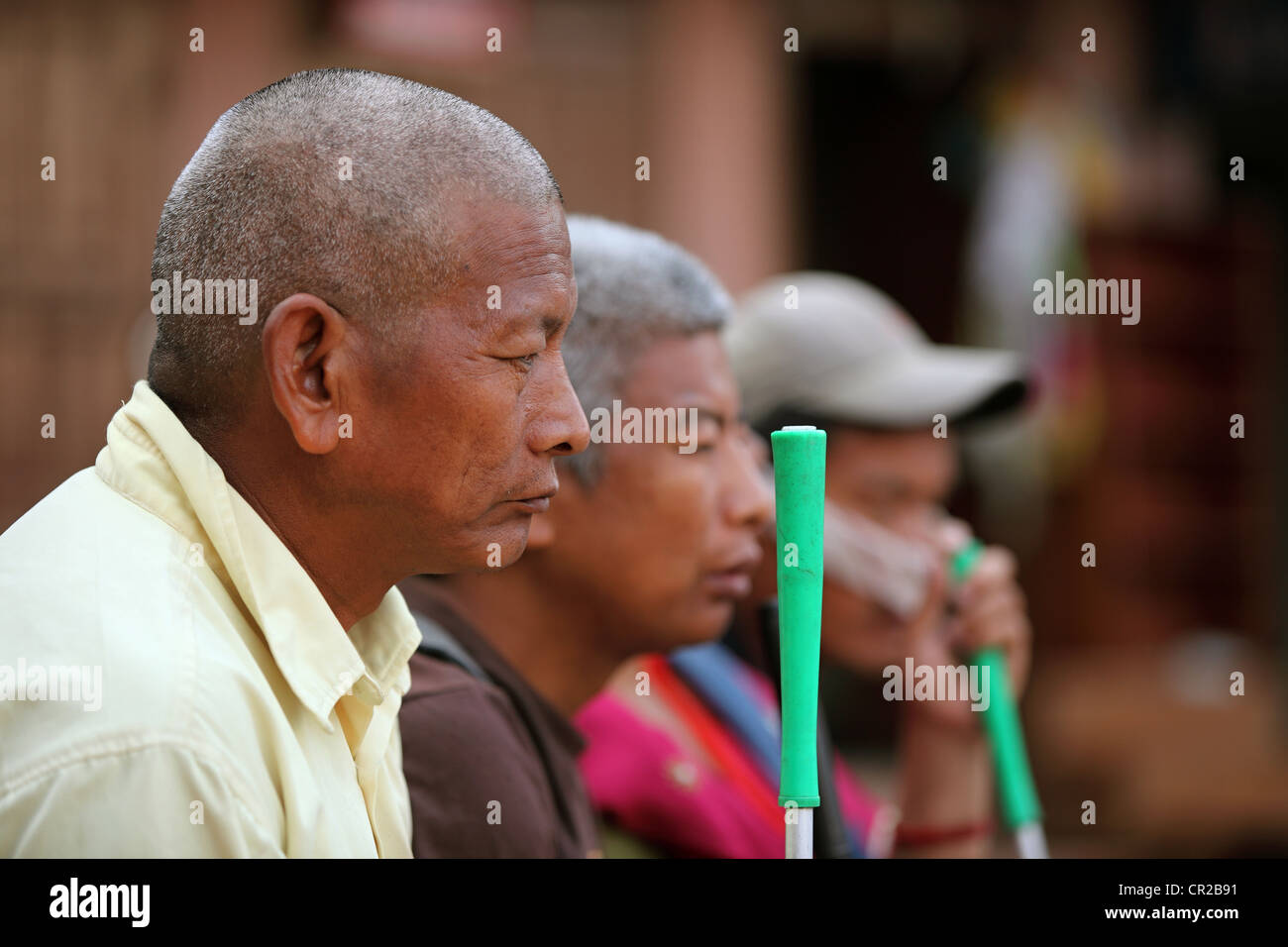 Blinde Bodhanath Nepal gelegen Stockfoto