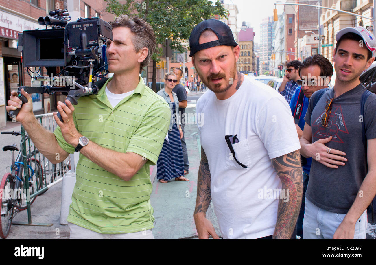 Video-Team auf den Straßen von New York City als Reaktion auf meine Fotos von Ihnen Stockfoto