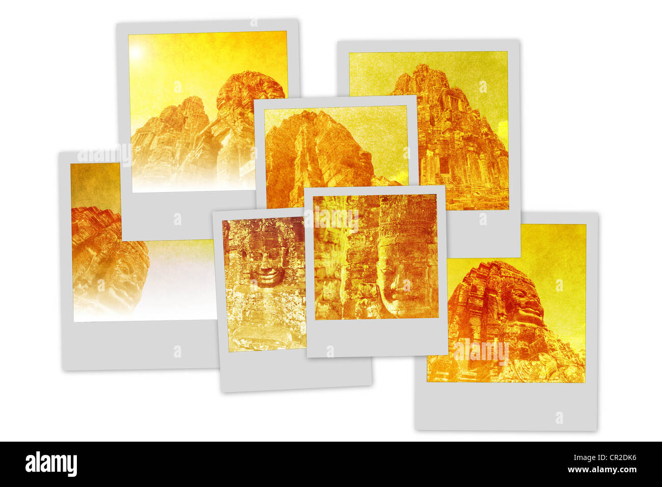 Tempel von Angkor Polaroid Haufen Stockfoto
