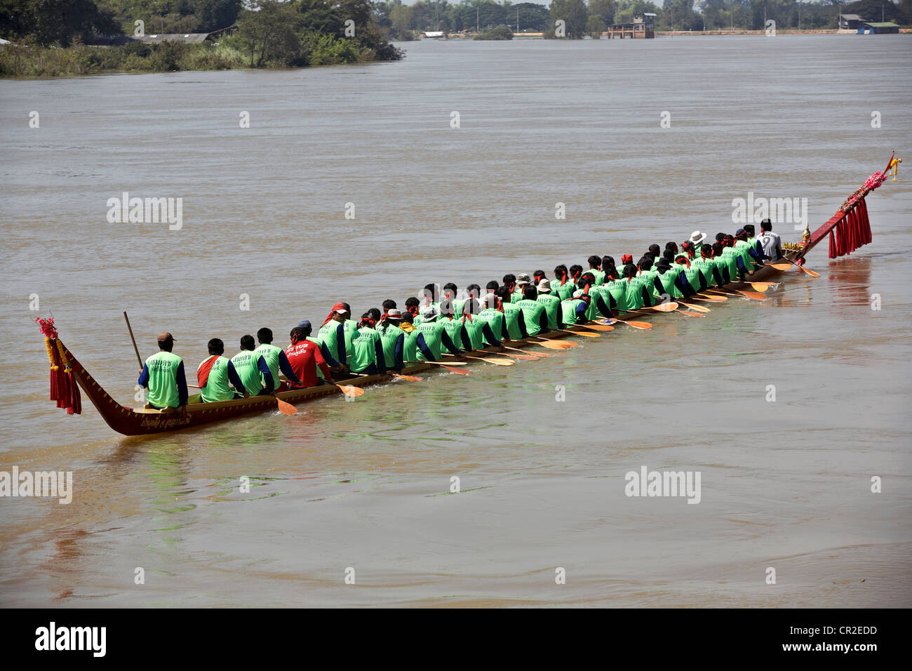 Thailand-Longboat Rennen Handwerk und Crew in Ubon Ratchathani Thailand Südostasien Stockfoto