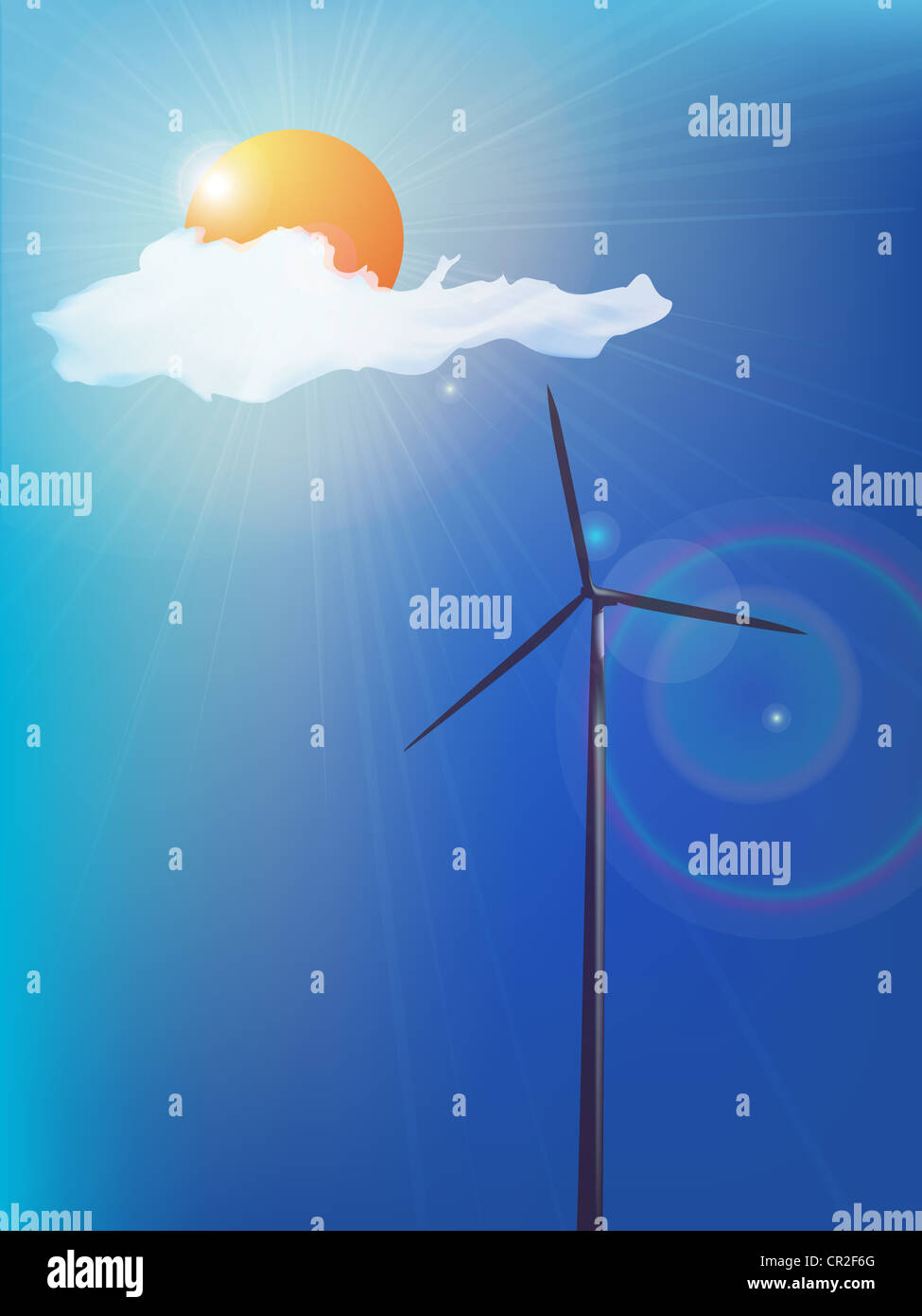 Moderne Windmühle, alternative Energie-Hintergrund. Abstrakte Kunst. Stockfoto