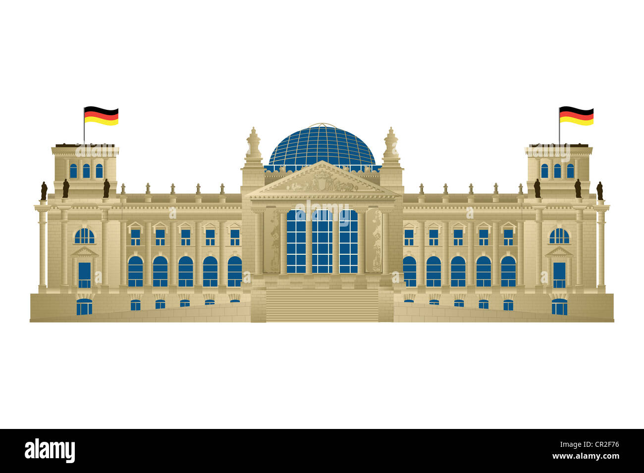 Detaillierte Darstellung der Berliner Parlament, Reichstag. Isoliert und gruppierte Objekte auf weißem Hintergrund. Stockfoto