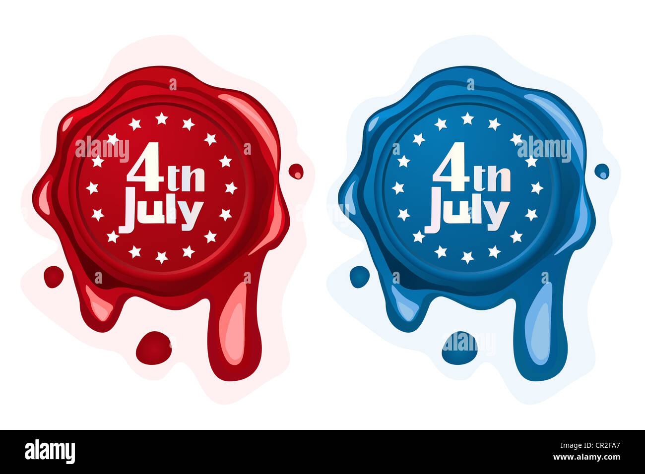 4. Juli Wachssiegel in roten und blauen Tönen auf weißem Hintergrund Stockfoto