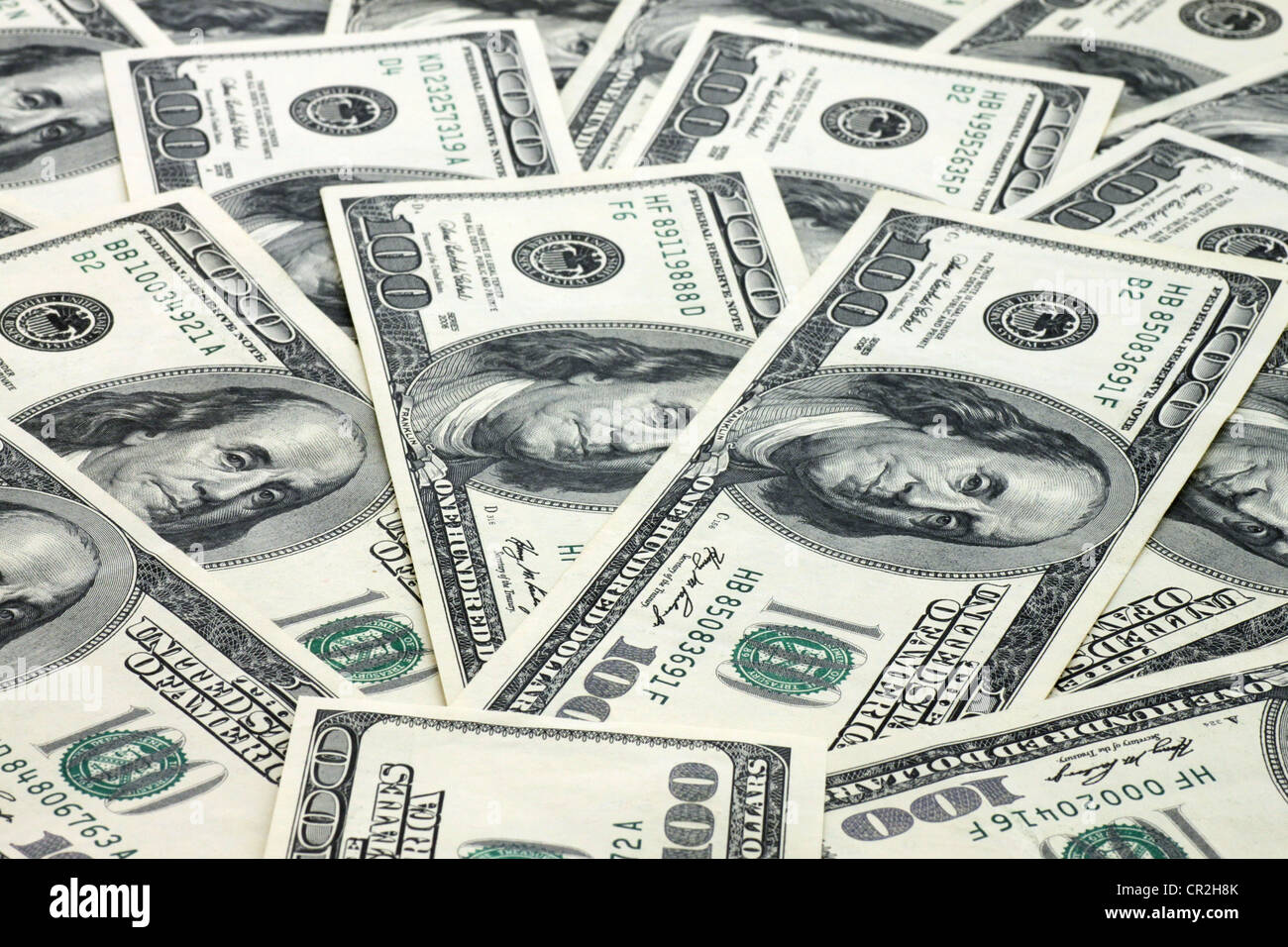 Bargeld-Hintergrund (100 US-Dollar-Banknoten) Stockfoto