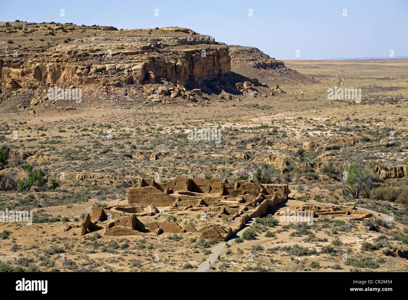 Die Sandsteinwände der Anasazi great House von Pueblo Pueblo del Arroyo, Chaco Canyon National Historical Park, New-Mexico Stockfoto