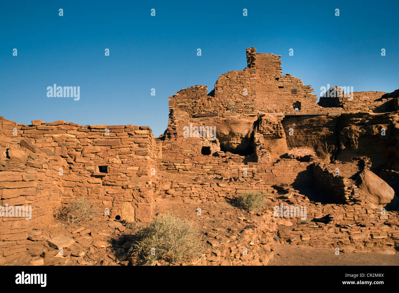 Die Sandsteinmauern des großen Hauses Sinagua Wupatki in Wupatki National Monument, Arizona Stockfoto