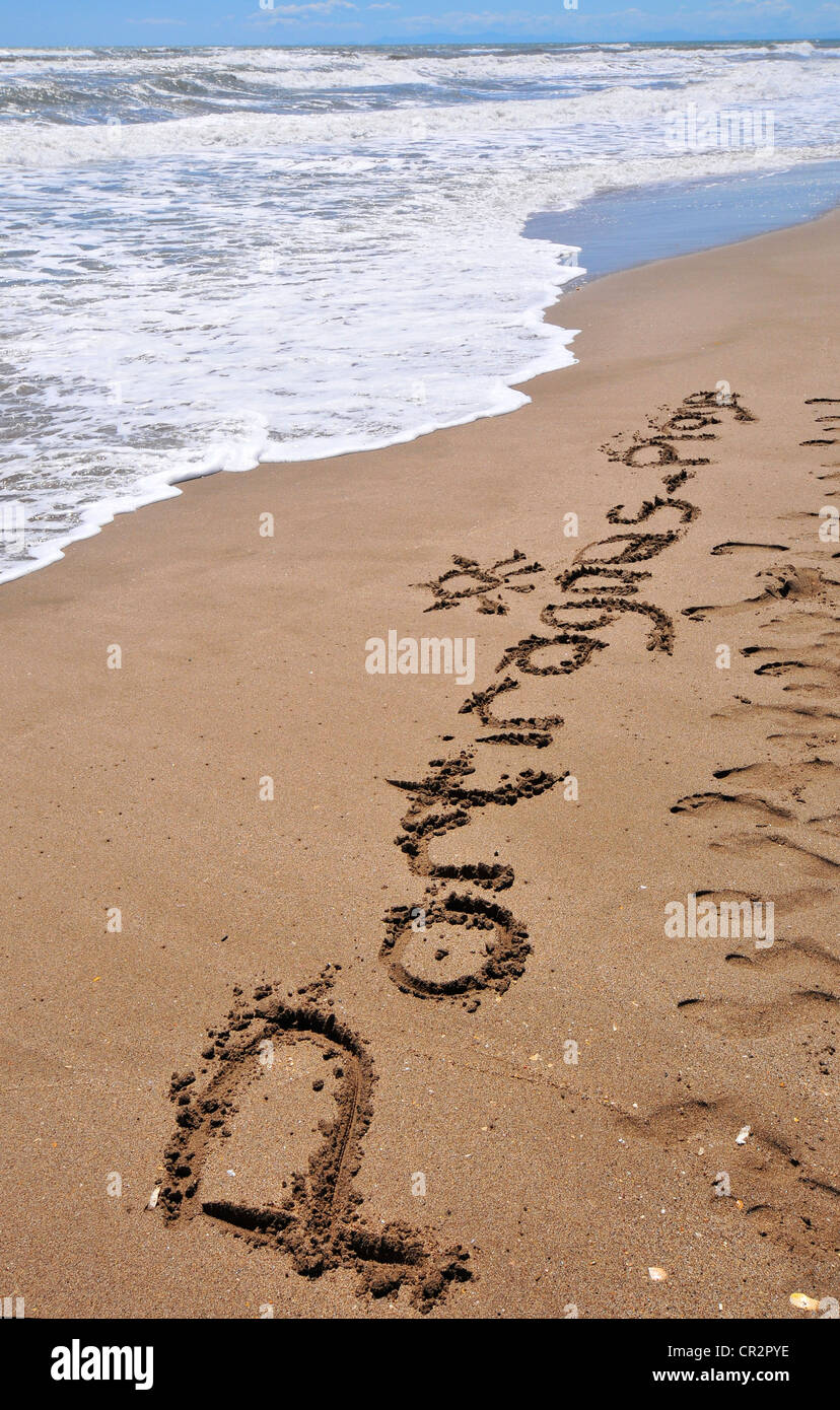 Nachricht in den Sand auf den Strand von Portiragnes gezeichnet-Plages Stockfoto