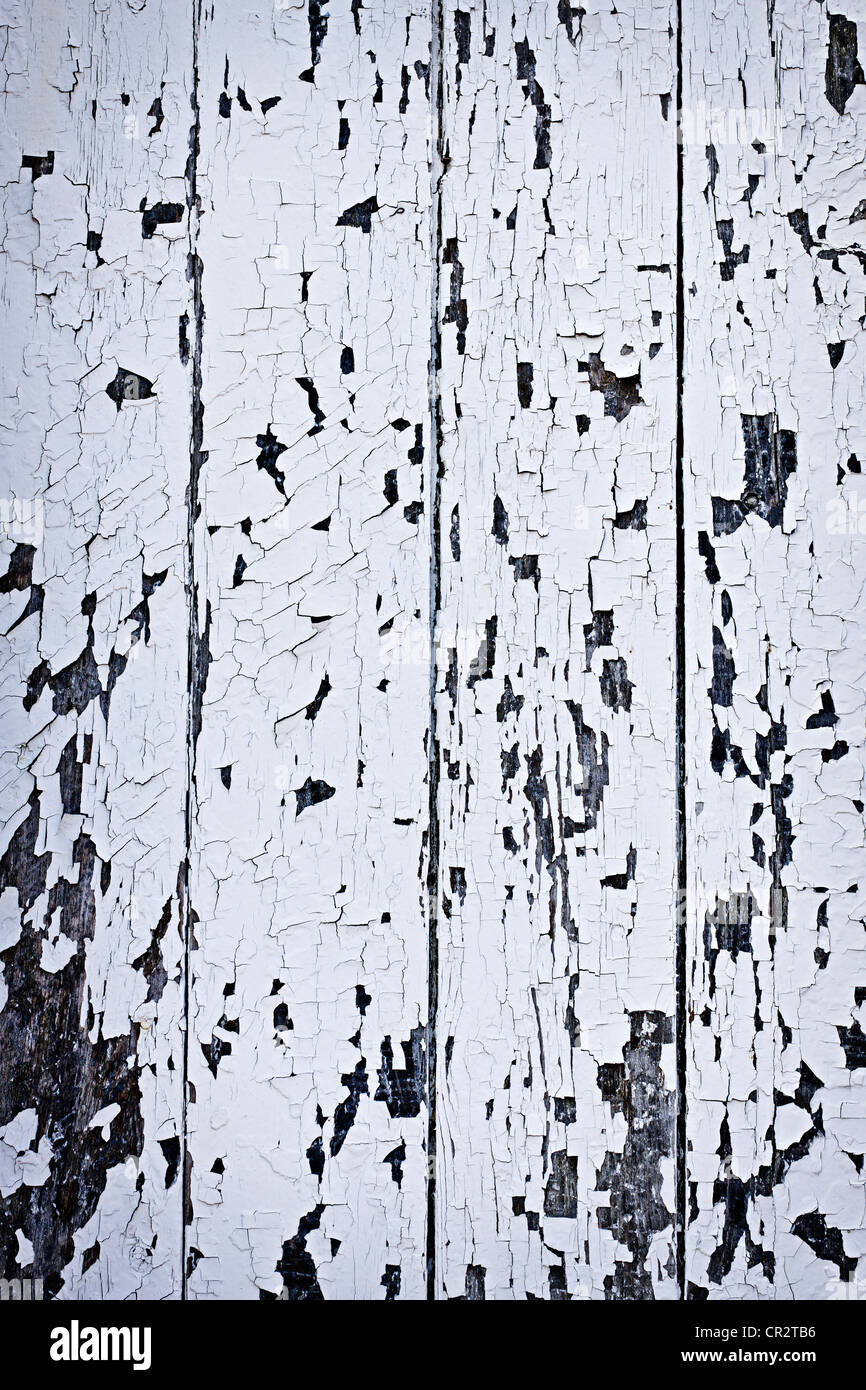 Hintergrund der alten Holzplatten mit abblätternde Farbe Stockfoto